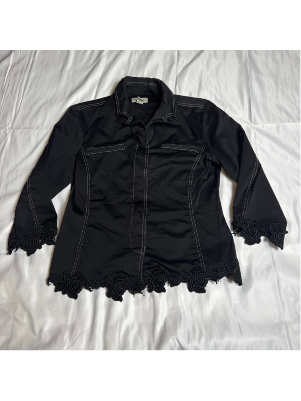 Women's LEILEI collection Black Blazer with White Stitching Size 8